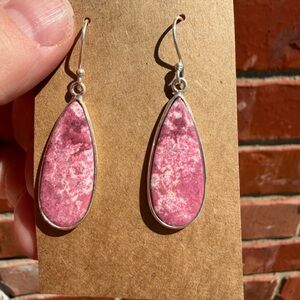 Pink Thulite Teardrop Stone Dangle Earrings